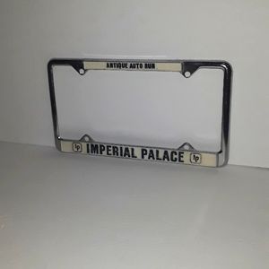 VINTAGE ANTIQUE AUTO RUN PALACE CASINO CHROME PLATED METAL LICENSE PLATE FRAME